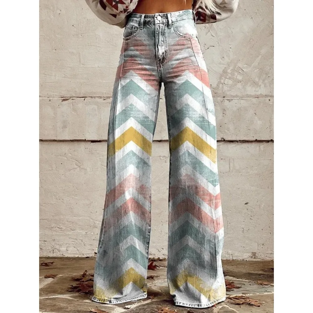 Damen Y2K Retro Print High Waist Wide Leg Pants Hip Hop Punk Streetwear Ästhetische Lässige Weite Hosen mit Taschen XXS-3XL – Detail 7