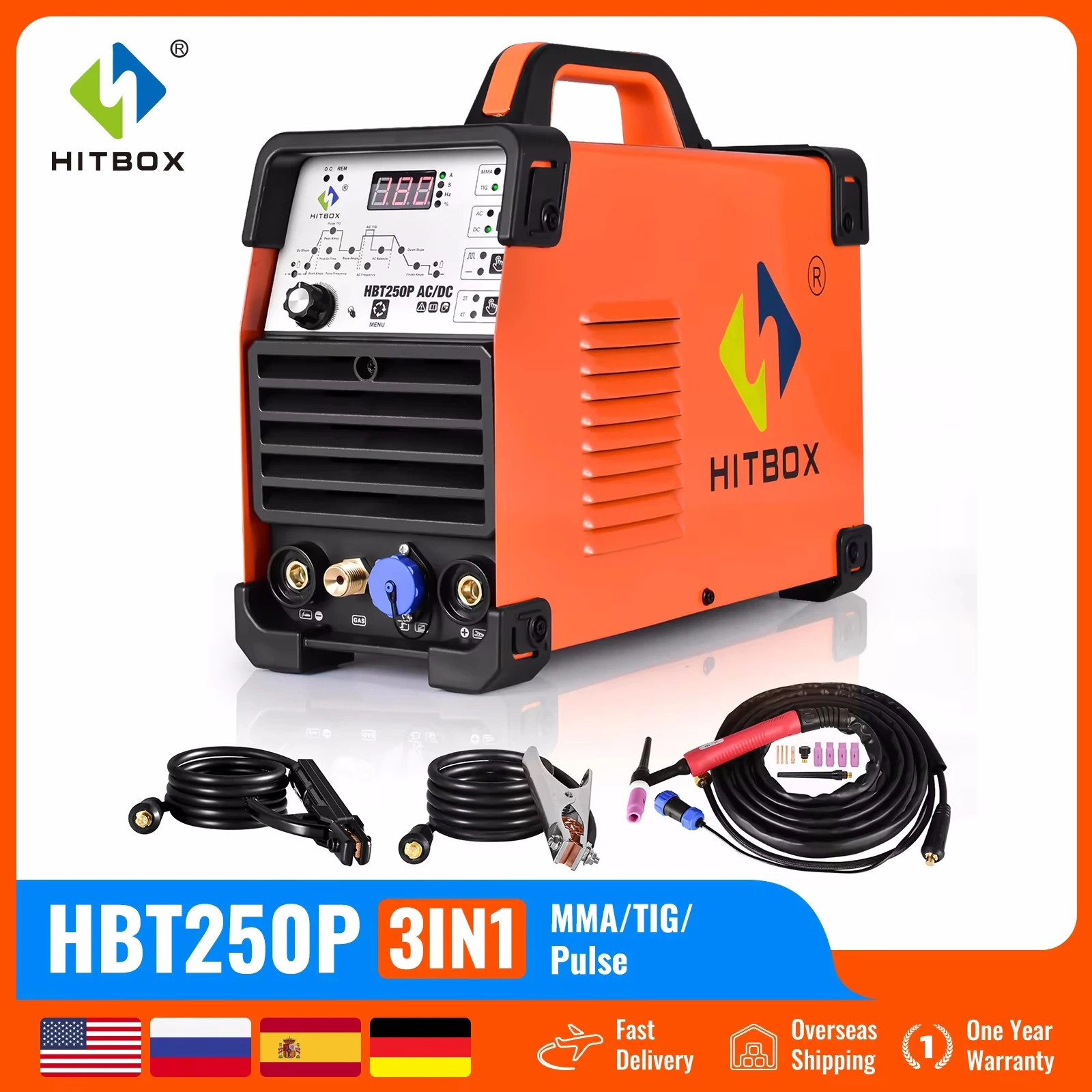 HITBOX 200A 4 in 1 HF TIG AC/DC Aluminum Welding Machine MMA ARC Argon Precise Digital Pulse Stainless Welder 2T/4T HBT250P 220V