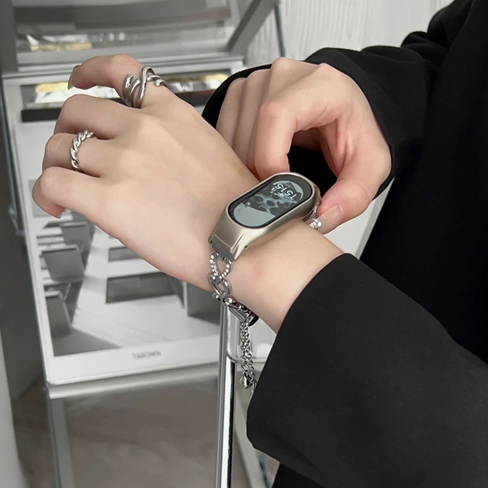 Per Xiaomi Mi Band 8 7 6 5 4 cinturino Fashion Love Chain bracciale in metallo Miband 8 7 4 3 cinturino di ricambio in acciaio inossidabile Correa
