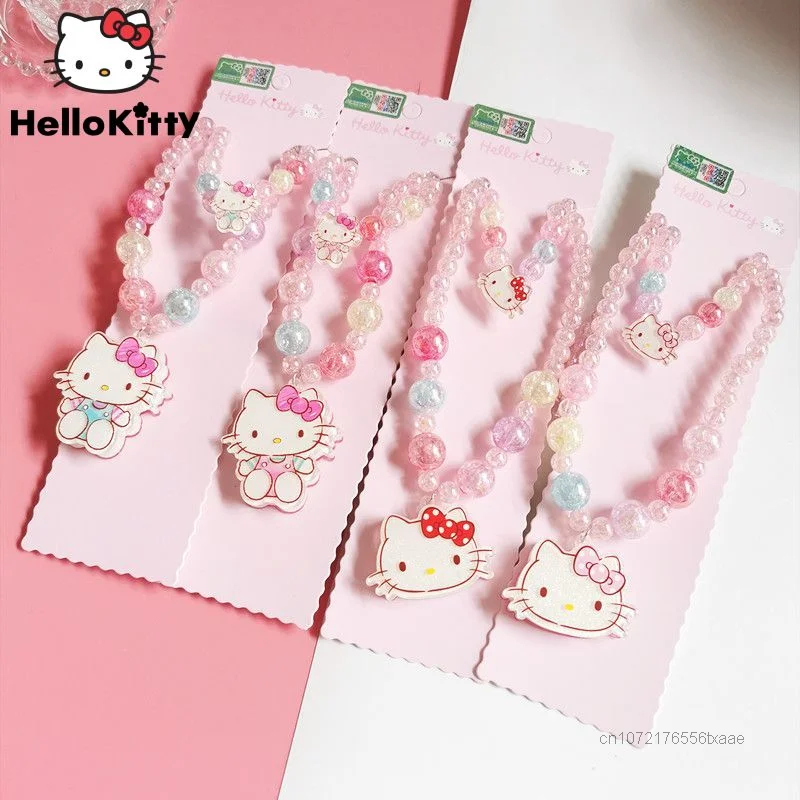 

Sanrio Hello Kitty Necklace Bracelet 2 Piece Set Y2k Girls Birthday Gifts Children Cartoon Cute Beaded Decoration Accessories