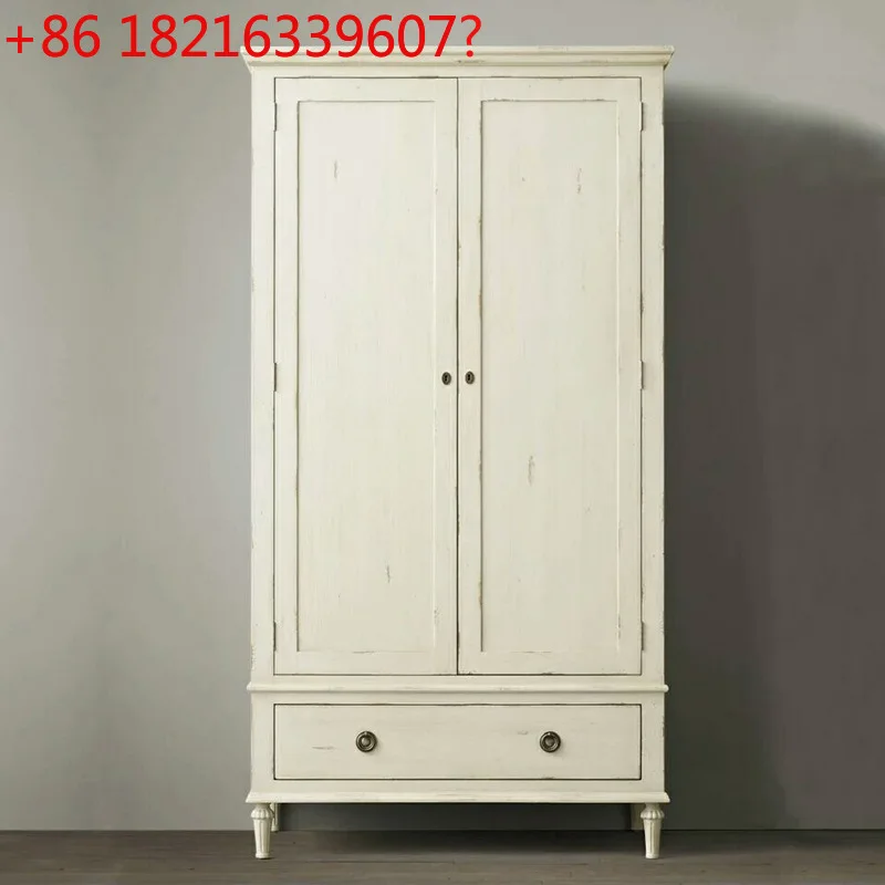 

Oak Solid Wood Double Door Ivory White Old Locker Bedroom Cloakroom Corner Wardrobe