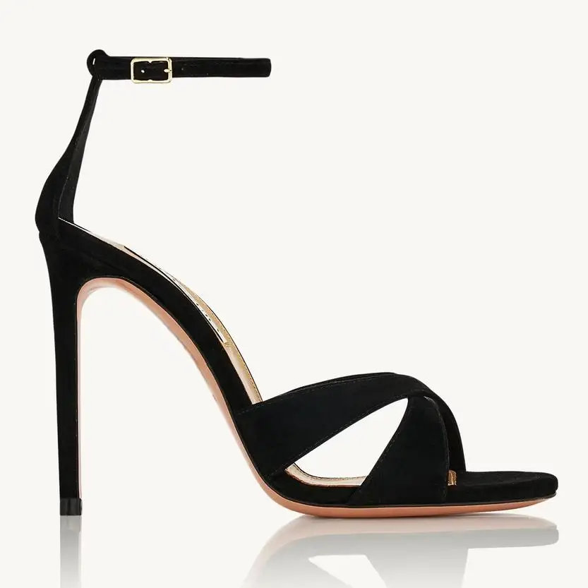 【Measure your feet length before order】Black Suede Luxry Designer Women Sandals High Heels Strappy Sandálias Femininas 91-CHC-30