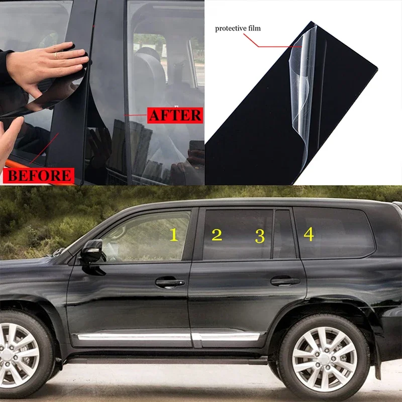 

For Toyota Land Cruiser 200 2010-2020 Car Door Window Middle Column Trim Protection PC Black Strip Decoration Stickers