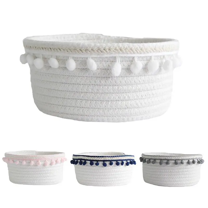 Nordic Cotton Rope Woven Storage Baskets Round Shape Knitted Desktop Sundries Toys Organizer Key Cosmetics Braided Storage Bin