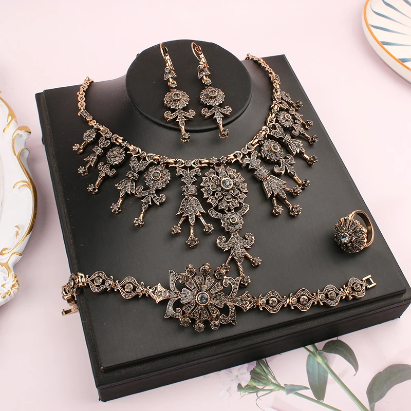 Vintage Women Jewelry Sets Fine Floral Jewelry Sets Earrings Necklaces Rings Bracelets New Wedding Jewelry Bridesmaid Wedding