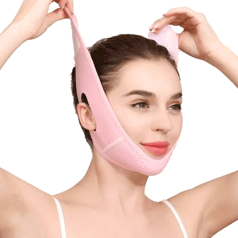 Face Slimming Strap Double Chin Reducer V Shaped Slimming Lifting and Tightening Double chin Face Shaping Belt Pink 1pcs