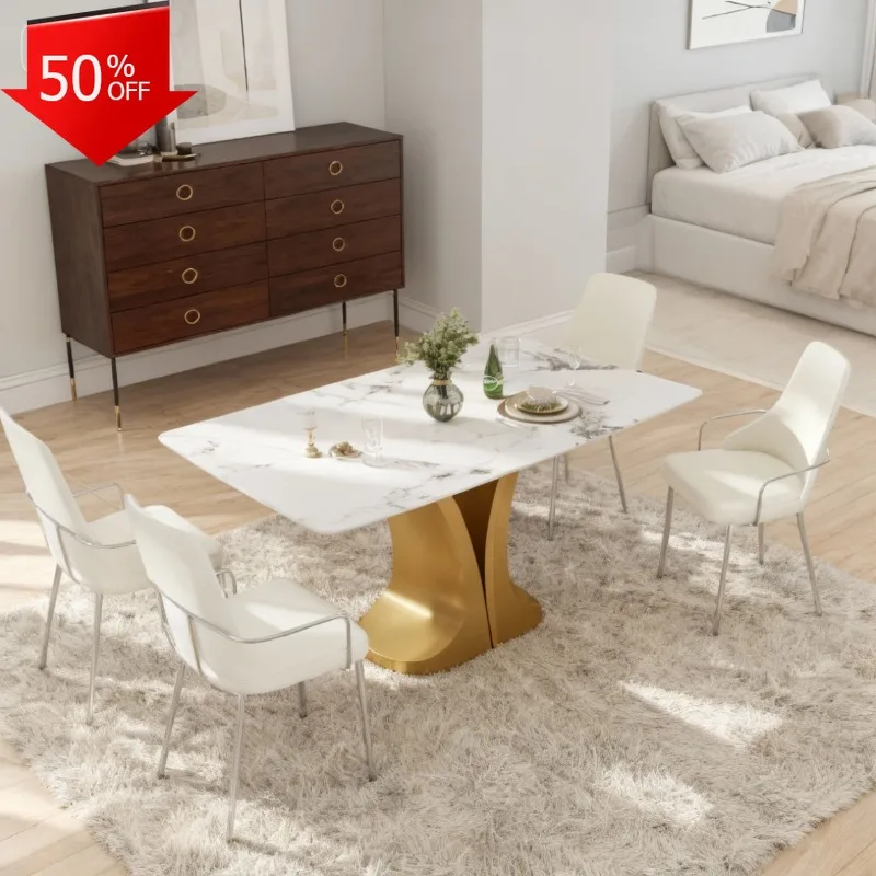 

Marble Dining Table Extendable Height Adjustment Table Cuisine Mid-century Wooden Slats Home Furniture Clearance Tables Machine