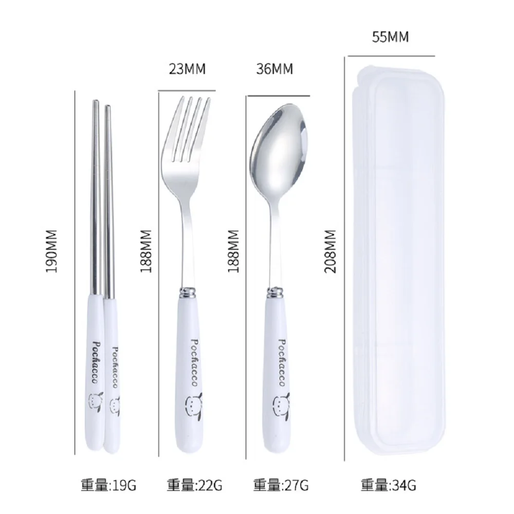 4/6 Children's Spoon And Fork Set Stainless Steel Cartoon Puppy Cutlery Portable Baby Feeding Utensil Baby Spoon, Fork, Chopstic