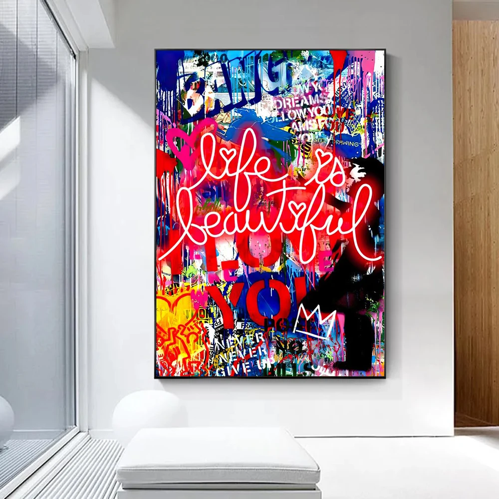 

Street Graffiti Girl Love Wall Art Poster Modern Abstract Figure Home Room Decor Canvas Painting Prints Artwork Mural Pictures