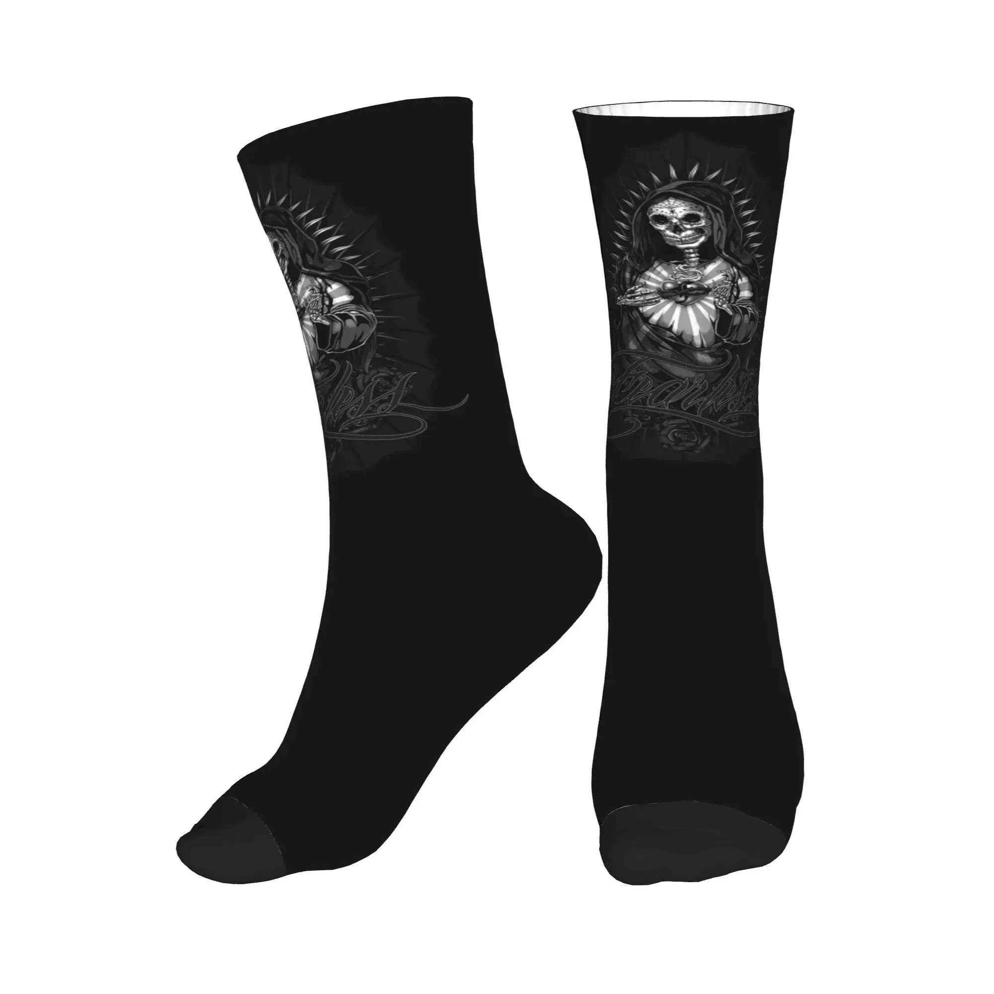 

Всесезонные носки Santa Muerte Spanish Holy Death Sport средней длины, высококачественные носки-трубы, хип-хоп носки для мужчин и женщин