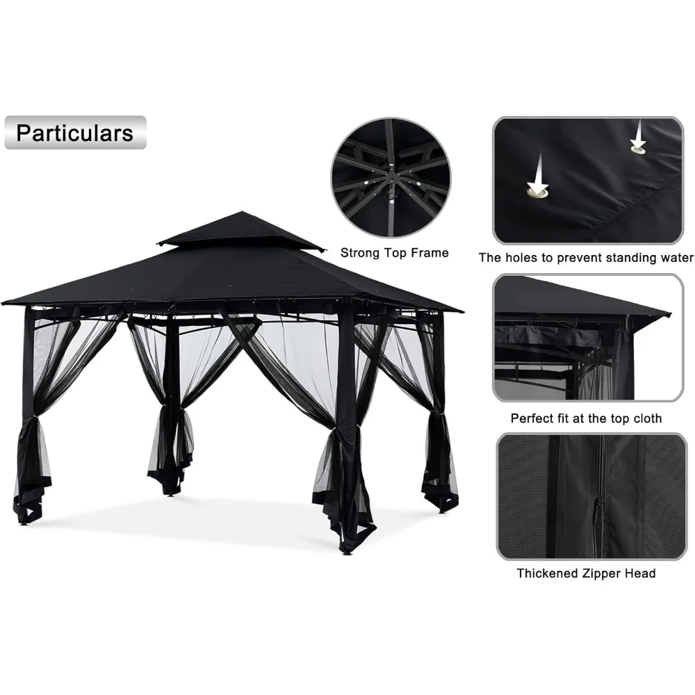 Imagem -04 - Outdoor Garden Gazebo com Stable Steel Frame e Netting Walls Black Outdoor Canopy Tenda Sunshade 10x10