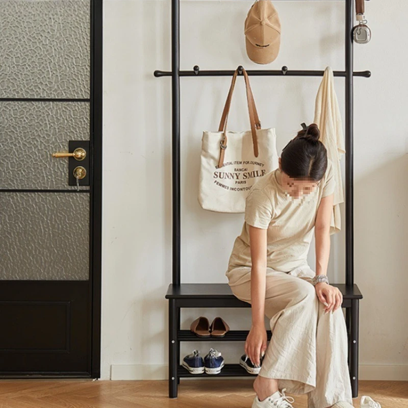 

Modern simple solid wood hanger, home foyer shoe change stool coat rack integrated door vertical floor hanger
