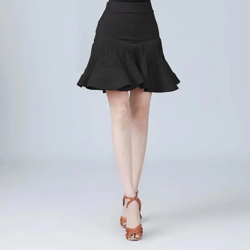 Vrouwen Latin Dance Rokken Ballroom Rumba Samba Kwasten Danskleding Volwassen Training Stage Performance Visgraat Rok Kostuums