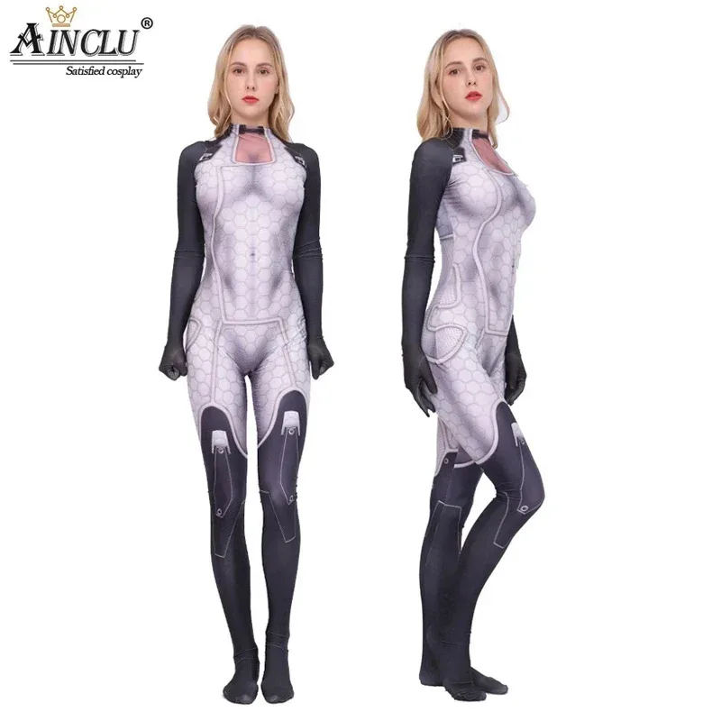 

Miranda Lawson Game Mass Effect Cosplay Female Spandex Bodysuit Jumpsuit Halloween Costume For Adult Kids cm;5