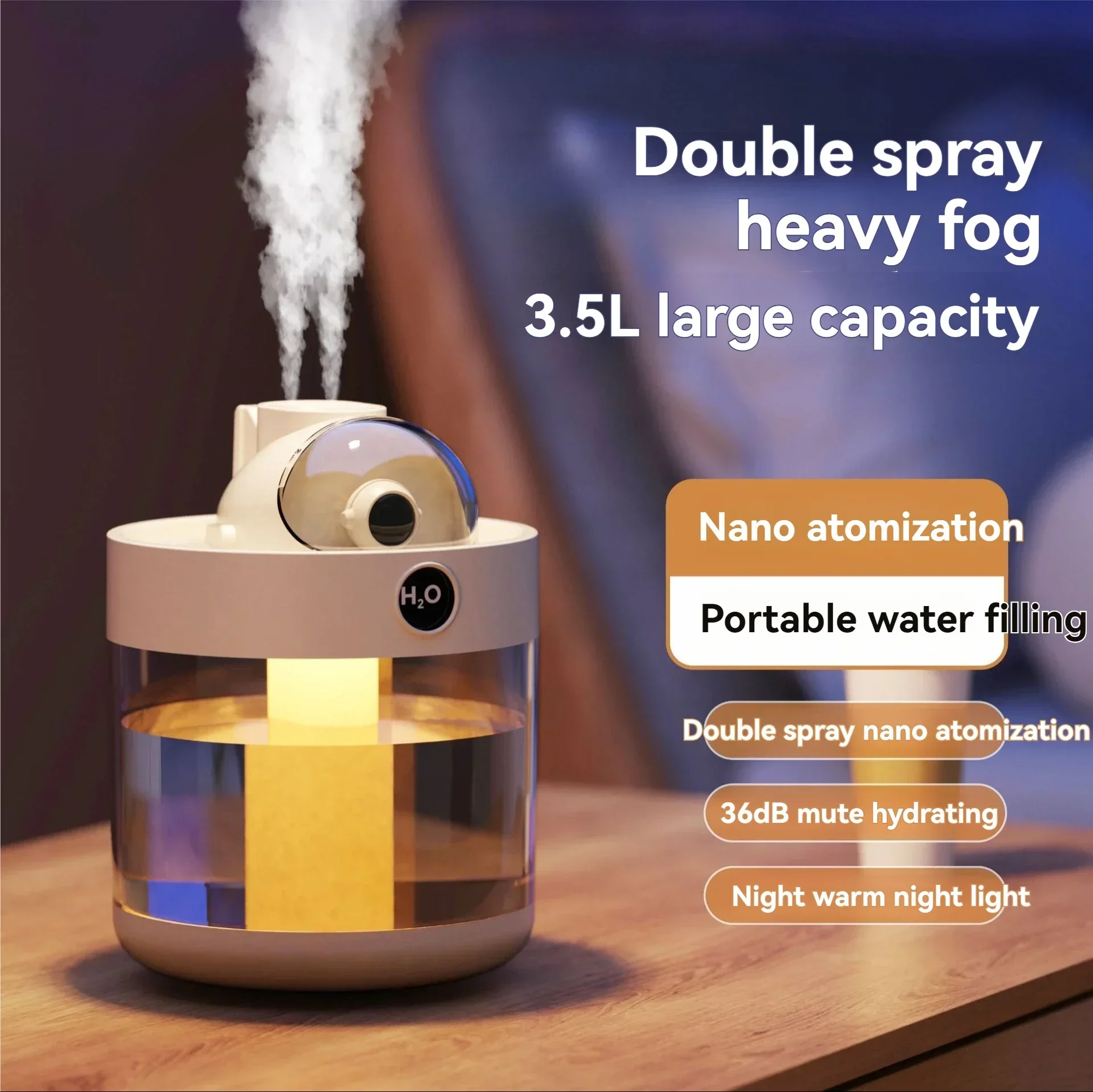 3,5L kleine draagbare luchtbevochtiger Dual Spray creatieve ruimtemodule huishoudelijke zware mist lucht slaapkamer kantoor desktop