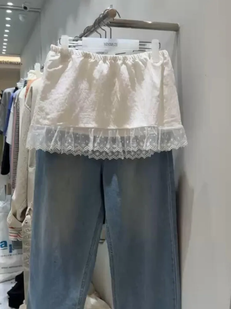 

Женская юбка А-силуэта с кружевной отделкой Ele, новинка Весна 2026, многослойная, из смесового хлопка и полиэстера, комфортная посадка