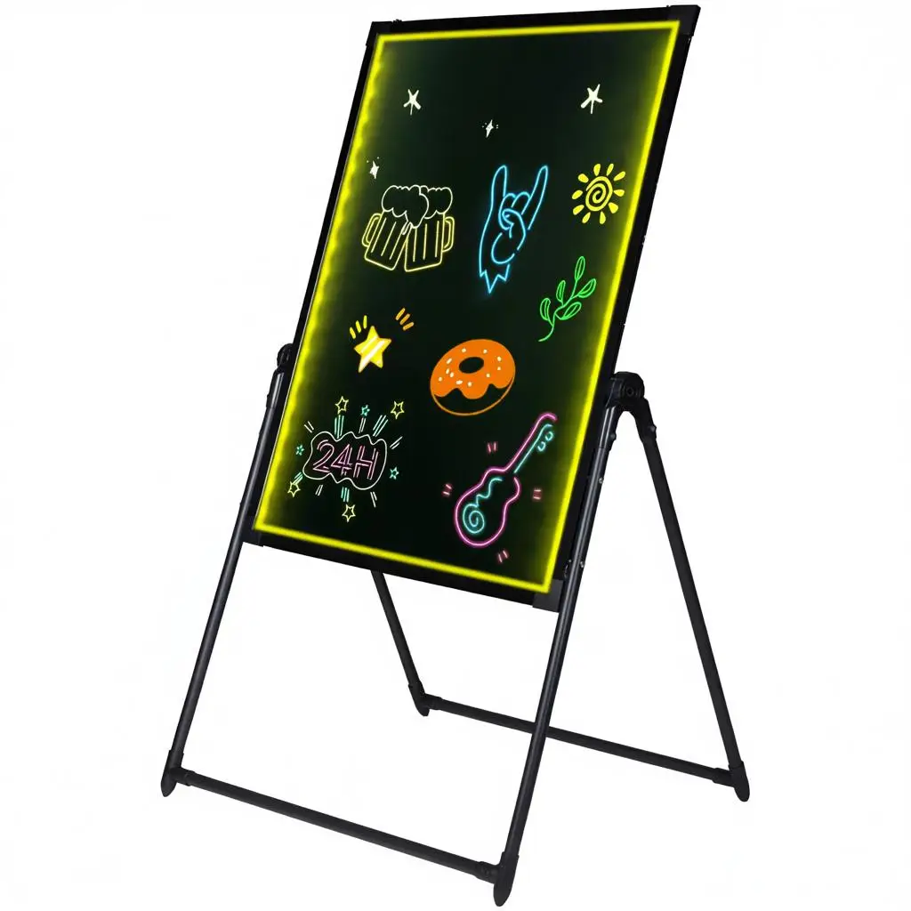 LED Message Writing Board, 32"x24" Illuminated Erasable Lighted Chalkboard, Neon Effect Menu Sign Board, Drawing Board with 8