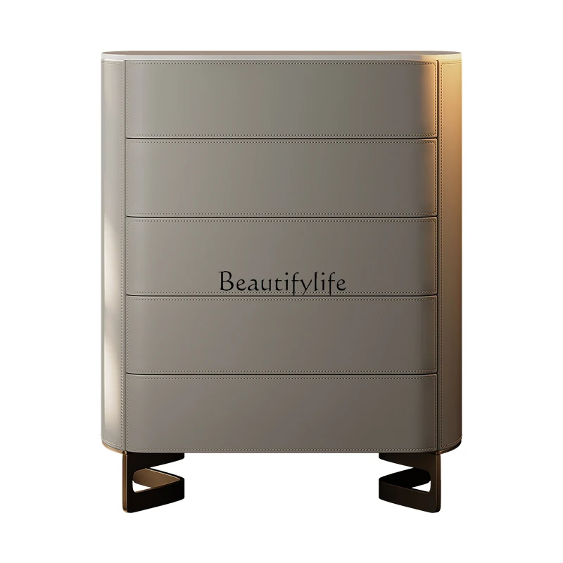 

Minimalist saddle leather chest of drawers Modern Nordic storage drawers Solid wood storage cabinet Light luxury