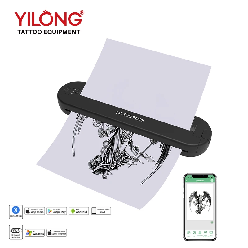 Yilong Ats886 Thermal Tattoo Printer Professional Wireless Bluetooth Portable Mini Tattoo Printer Compatible With Ios Android