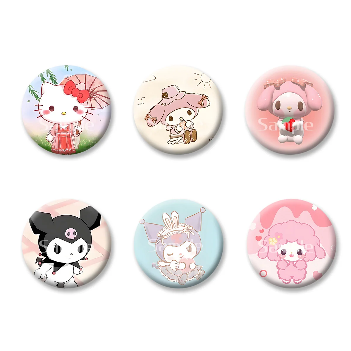 

Flash Badge Cards Sanrio Hello Kitty Kuromi Anime Cartoon Girl Keychains Convenient Makeup Mirror Fridge Magnet ACG Accessories