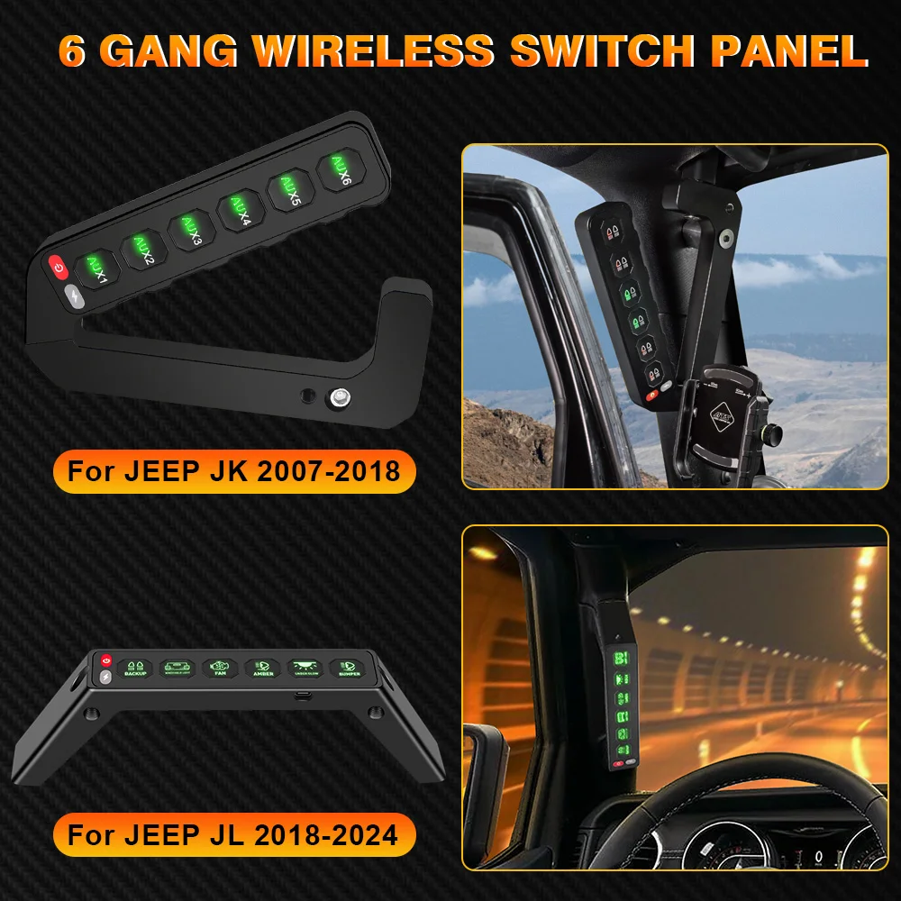 6 Gang Grab Handle Switch Panel Led Light Controller Switches Box for Jeep Wrangler JL 2018 2019 2020 2021 2022 2023