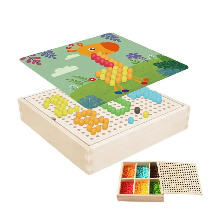 

Mushroom Nail Puzzle 240pcs Nails Peg Boards For Kids With Solid Wood Storage Box Wooden Mushroom Nails Pegboard 3 Years Old