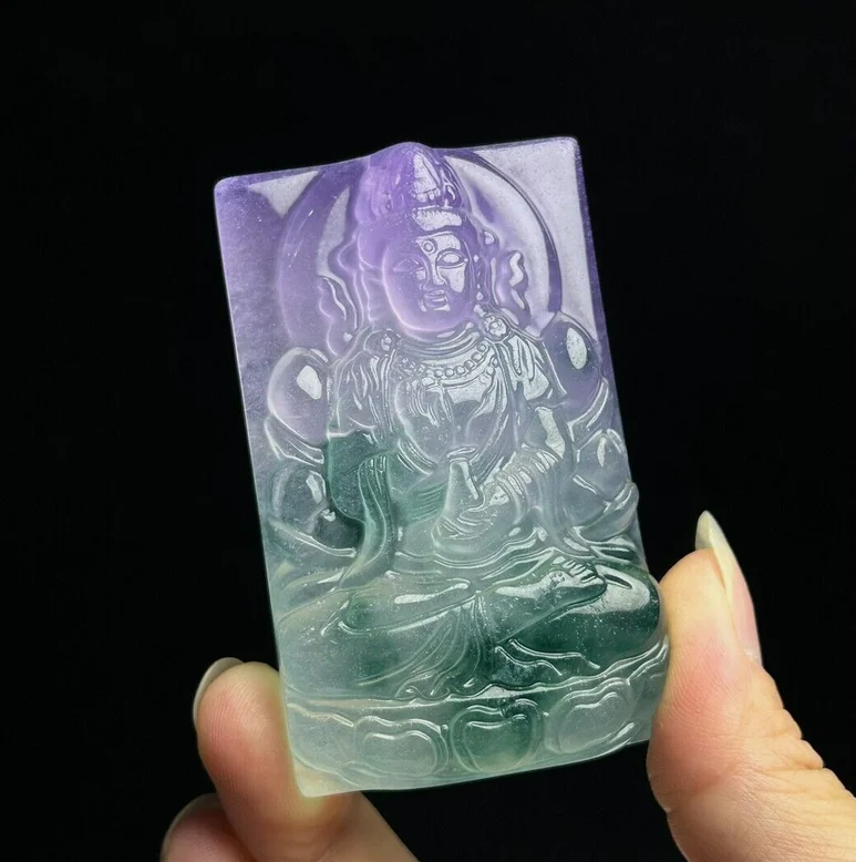 Certified Nature Ice Lavender&Green Jade Jadeite Carved Guanyin Pendant&Necklace