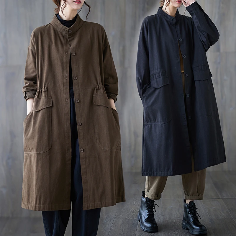 

Women's Autumn Winter Long Sve round Ne Single Button Cardigan Jaet Casual Sle Midi Coat Simple And Comfortable