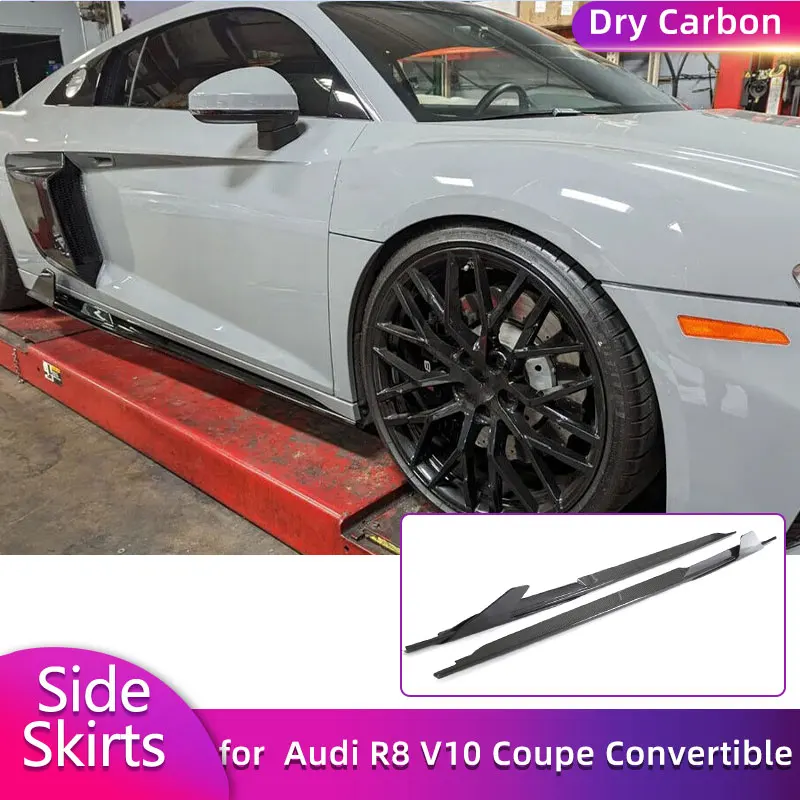 

Сухие автомобильные боковые юбки из углеродного волокна, удлинители для Audi R8 V10 Coupe, кабриолет, 2 двери, 2023, гоночный боковой дверной бампер, фартук для губ