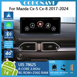 12.3 INCH COHO Dual System 1920*720 For Mazda Cx-5 Cx-8 2017-2024 Car Navigation Gps Audio Dvd Radio Android14 8+256G carplay