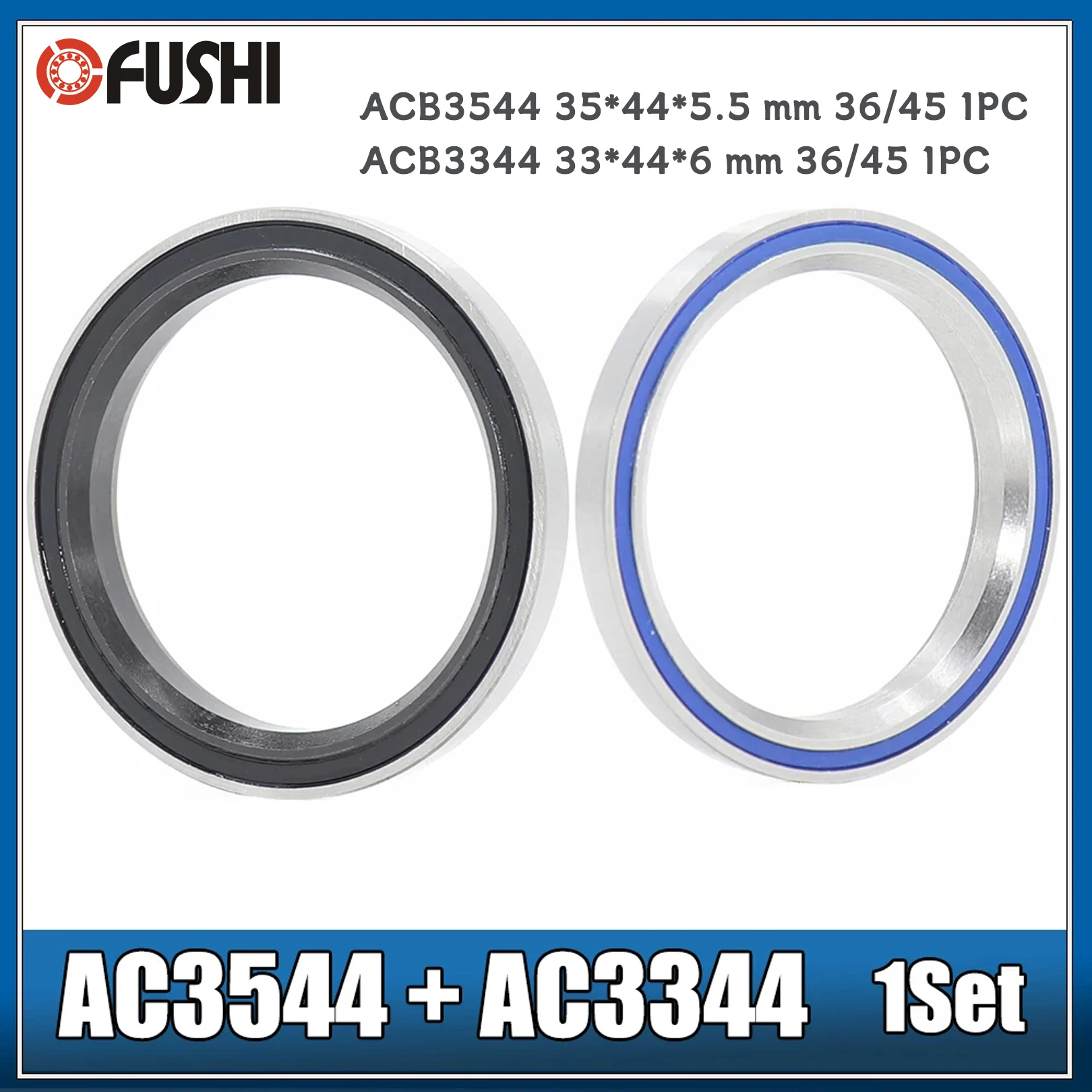 

Комплект из 2 подшипников для велосипедной рулевой колонки ACB3544 ACB3344, 35*44*5.5 мм, 33*44*6 мм, 36/45 градусов, хромированная сталь, конические, верхний и нижний, ACB is44