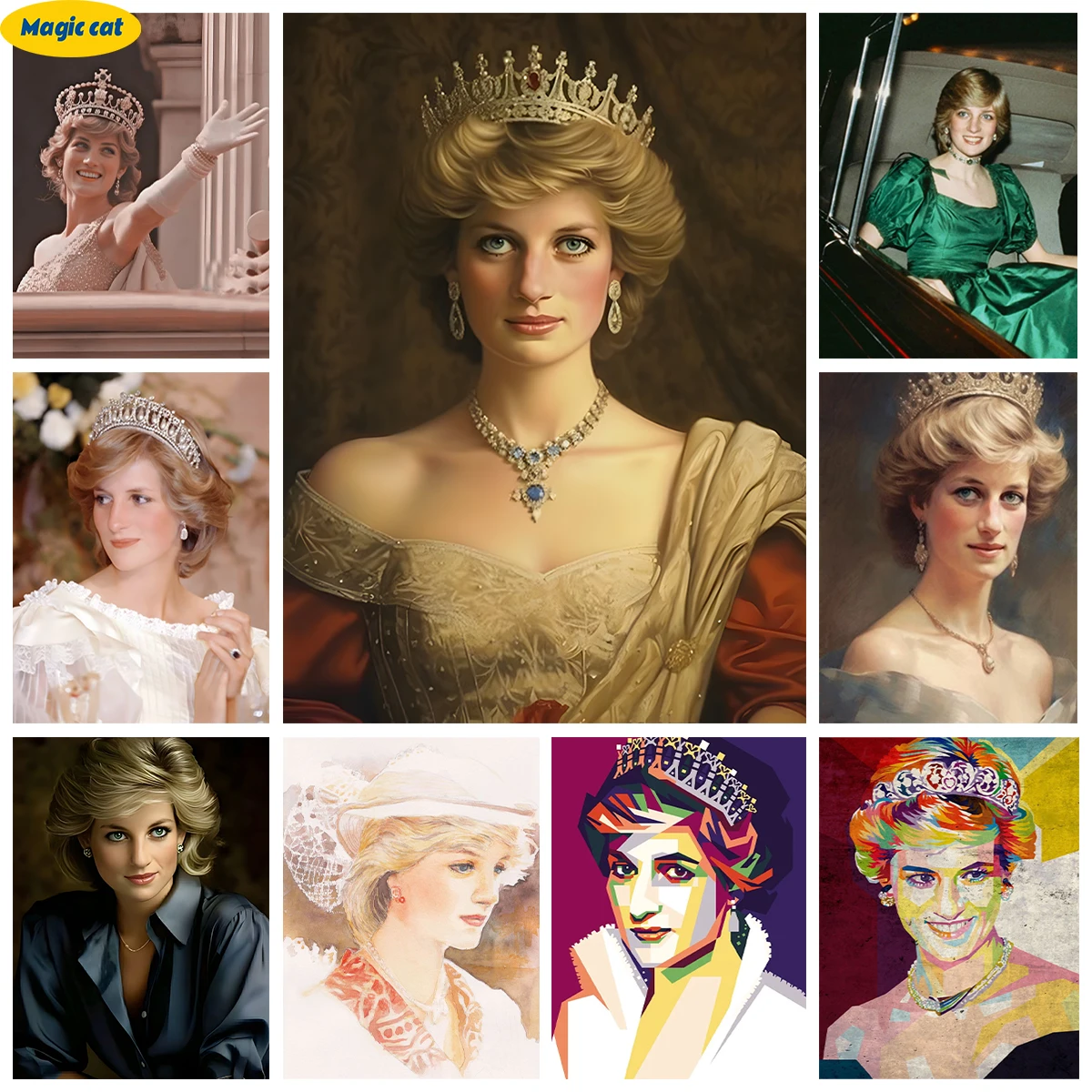 Princess Diana 5D DIY Diamond Painting Portraits of Famous British Figures Hand Diamond Embroidery Cross Stitch Art Wall Decor