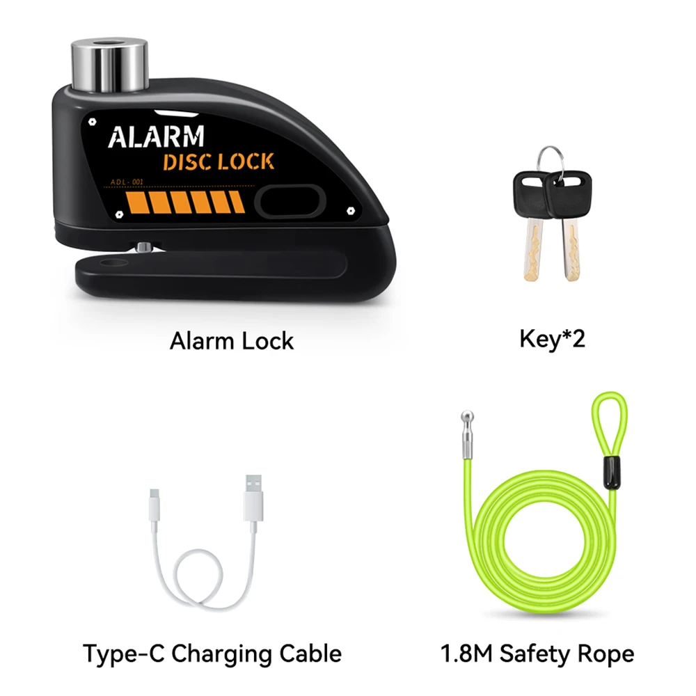 Awapow RV قفل دراجة نارية قابلة للشحن 110dB الجبلية الطريق دراجة إنذار مكبح قرصي أقفال مكافحة سرقة الأمن مقاوم للماء مع كابل 1.8 متر #5