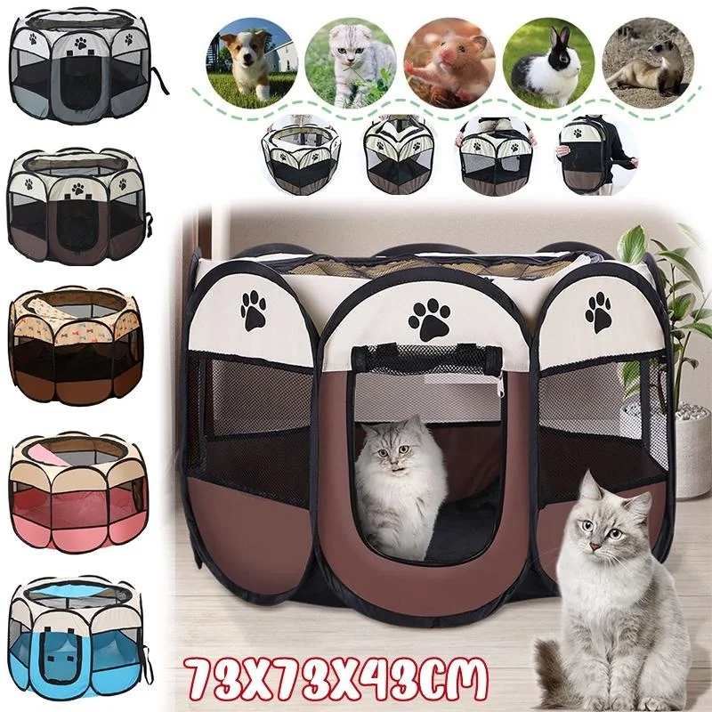 

Portable Folding Pet Tent Dog House Octagonal Cage For Cat Tent Playpen Puppy Kennel Easy Operation Fence Outdoor Big Dogs House