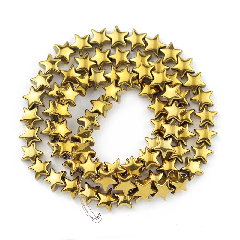 Star Hematite Beads Vacuum Plated Gold Color Natural Stone Charms ​Spacer Loose Beads For Jewelry Bracelet Making DIY 15\'\' 6 8mm