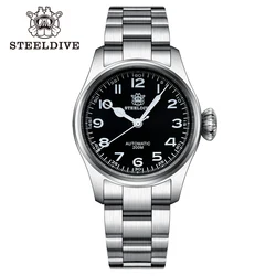 STEELDIVE Brand SD1928M Hot Sale 39MM Stainless Steel Case Big Crown Blue Luminous NH35 Automatic Mechanical Watches for Men