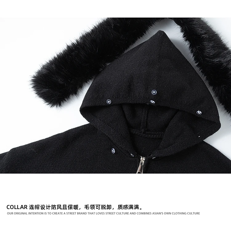 2025 Winter New Simple Fur Collar Hooded Knit Sweater Stylish Men's Fashion Trend Casual Loose Zipper Cardigan Sweater Jacket