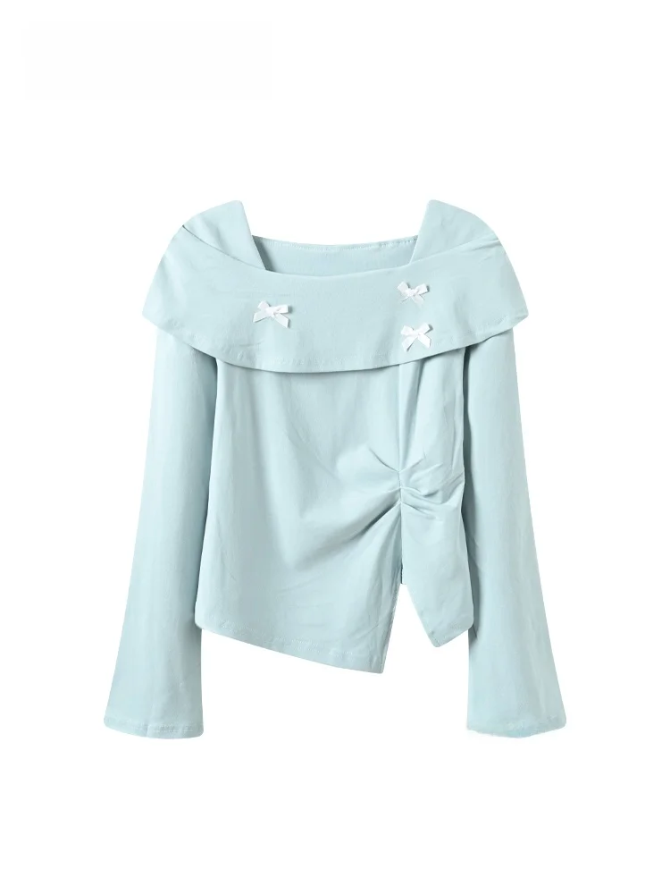 

Faionable Long Sve One oulder T-irt for plus Size Women Autumn Casual Sle Cotton Knot Design Slim Fit Top