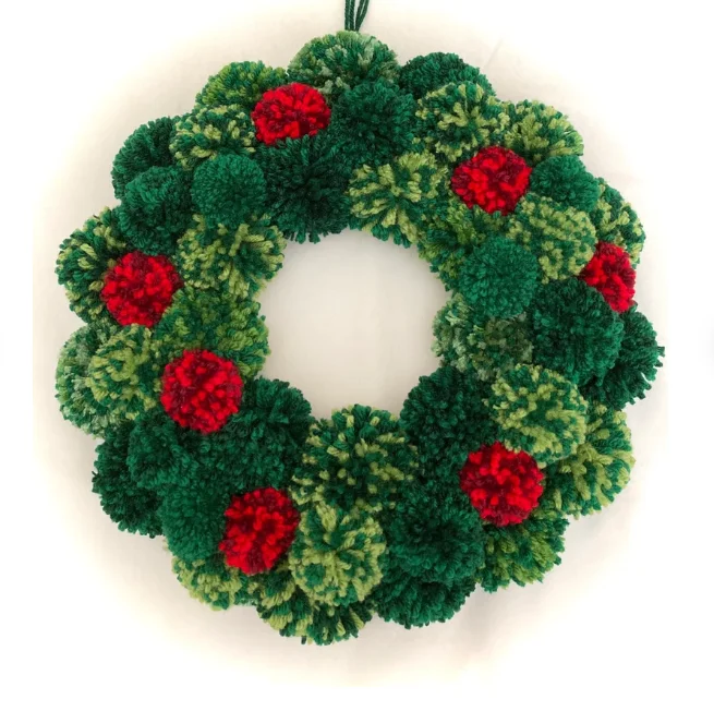 Custom thick woolen pompoms ball wreath holiday decoration crafts wholesale 5cm wool pom pom wreath home decoration