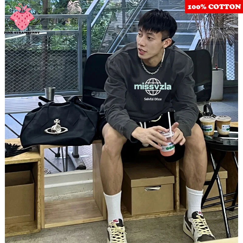 

Fashion Brand Dark Gray T-shirt Men's Autumn 2025 New 100% Cotton Oversize Sports Gym Long sleeved T-shirt Y2k Top mens clothing