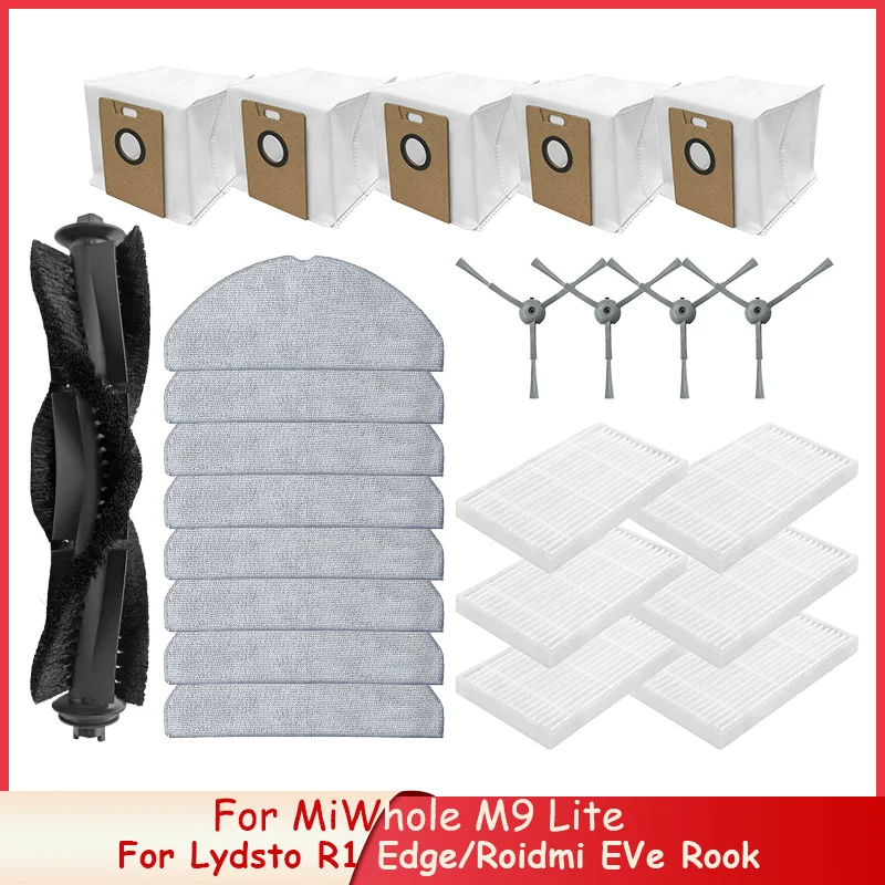 

For MiWhole M9 Lite Lydsto R1 Edge / Roidmi Eve Rook Vacuum Cleaner Part Main Side Brush Mop Cloth Filter Dust Bag Replacement
