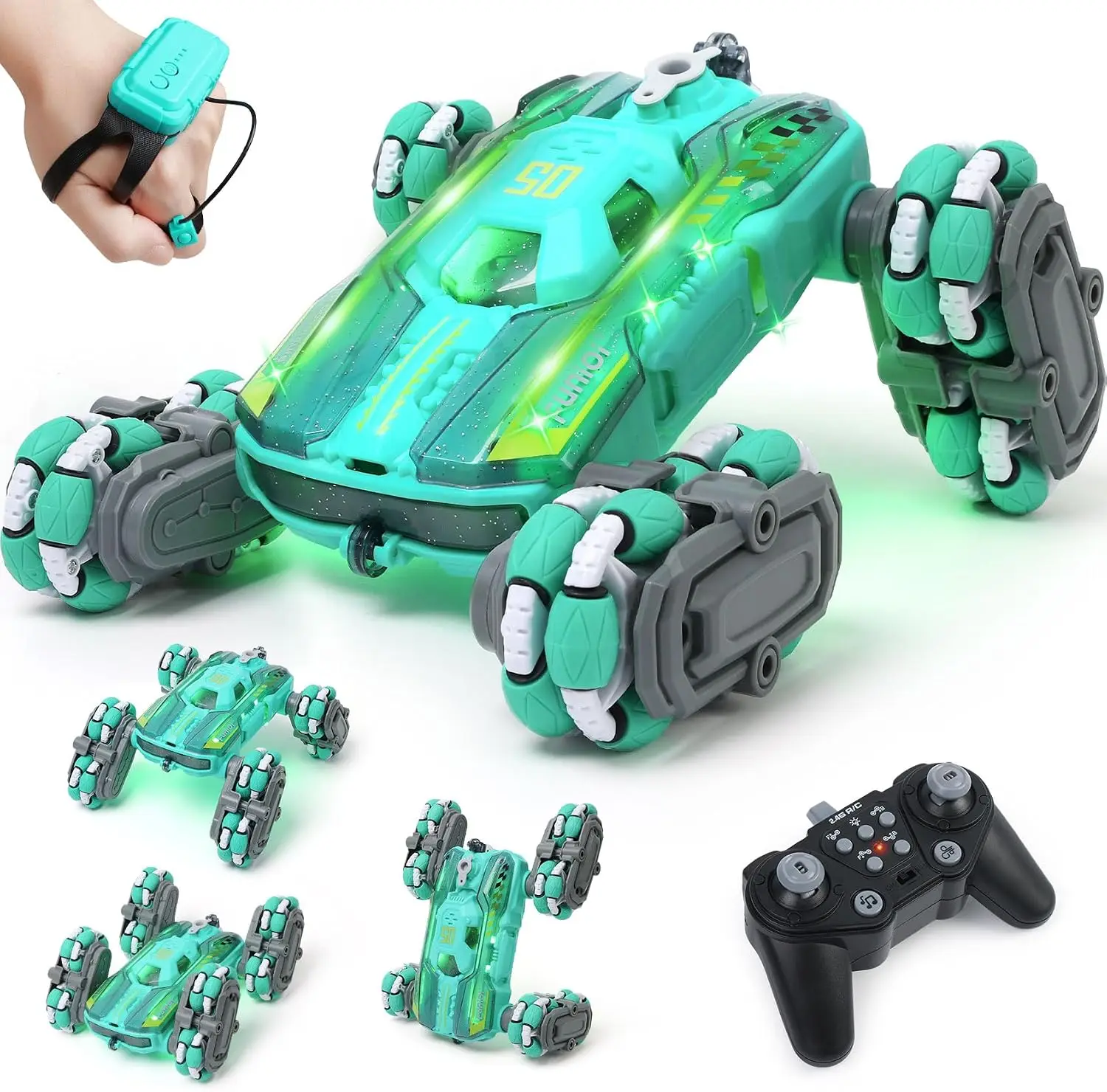 Cool 8WD RC Stunt Car for Kids Ages 6 7 8-12 13 14 Year Old - Remote & Gesture Hand-Controlled Toy with Lights & Music, Rotating