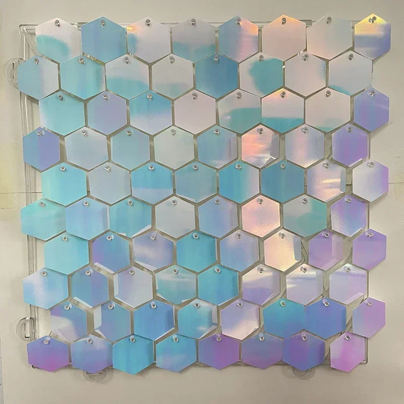 12/16/18 Stück sechseckige Pailletten-Hintergrundplatten für Hochzeit, Geburtstag, Party, Hintergrund, Wanddekoration, schimmernder Hintergrund, Vorhang, 30 x 30 cm – Detail 15