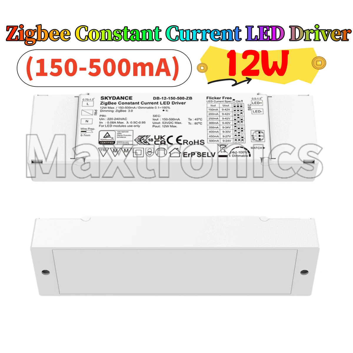 12W Zigbee Constant Current LED Driver DB-12-150-500-ZB TUYA  Alexa Voice Smart Control Dimming 150-500mA Dimmable Power Supply