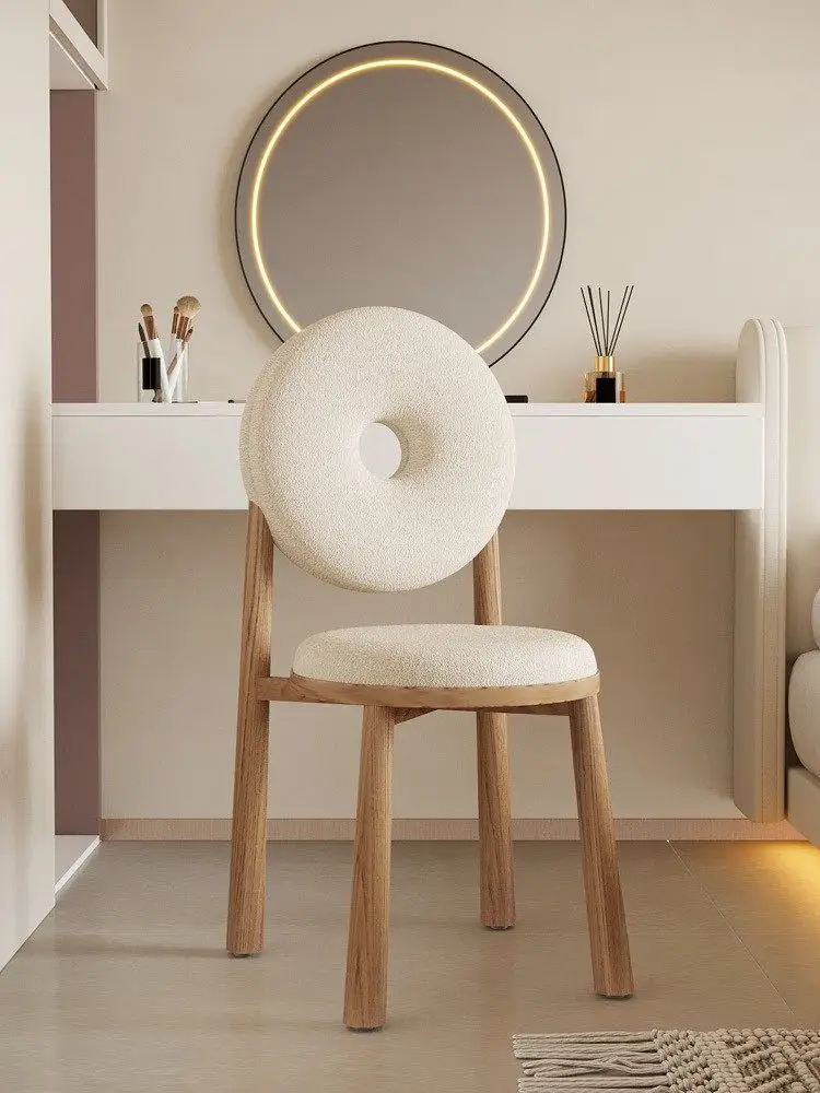 

Internet Celebrity Donut Dining Chair, Modern Nordic Minimalist Backrest, Makeup Chair Home Bedroom Cream Style Lamb Wool