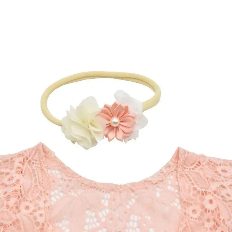 

Flower Hair Band Headdress Long Sleeve Jumpsuit Bodysuit Outfits Infants Girl Princess Photo Costume Clothing P31B