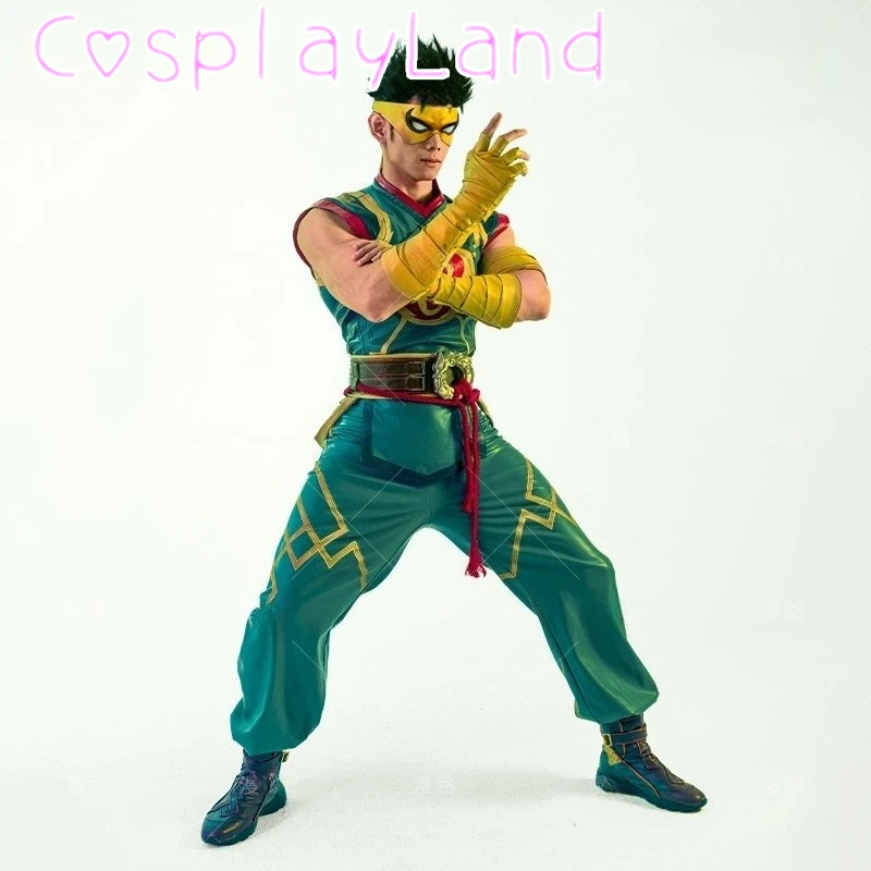 

Rivals Lin Lie Cosplay Iron Fist Cosplay Costume Top Pants Belt Shoes Set Halloween Comic Con Men Suit Battle Green Outfit