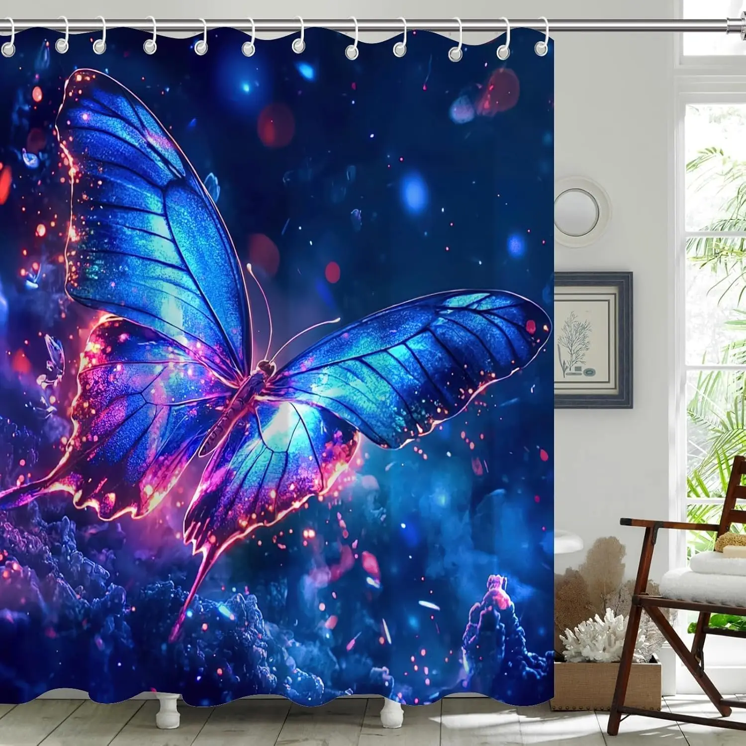 

Занавески для душа Galaxy Butterfly, фантазийная синяя и фиолетовая занавеска для душа для ванной комнаты, забавная водонепроницаемая полиэфирная ткань для ванны Curt