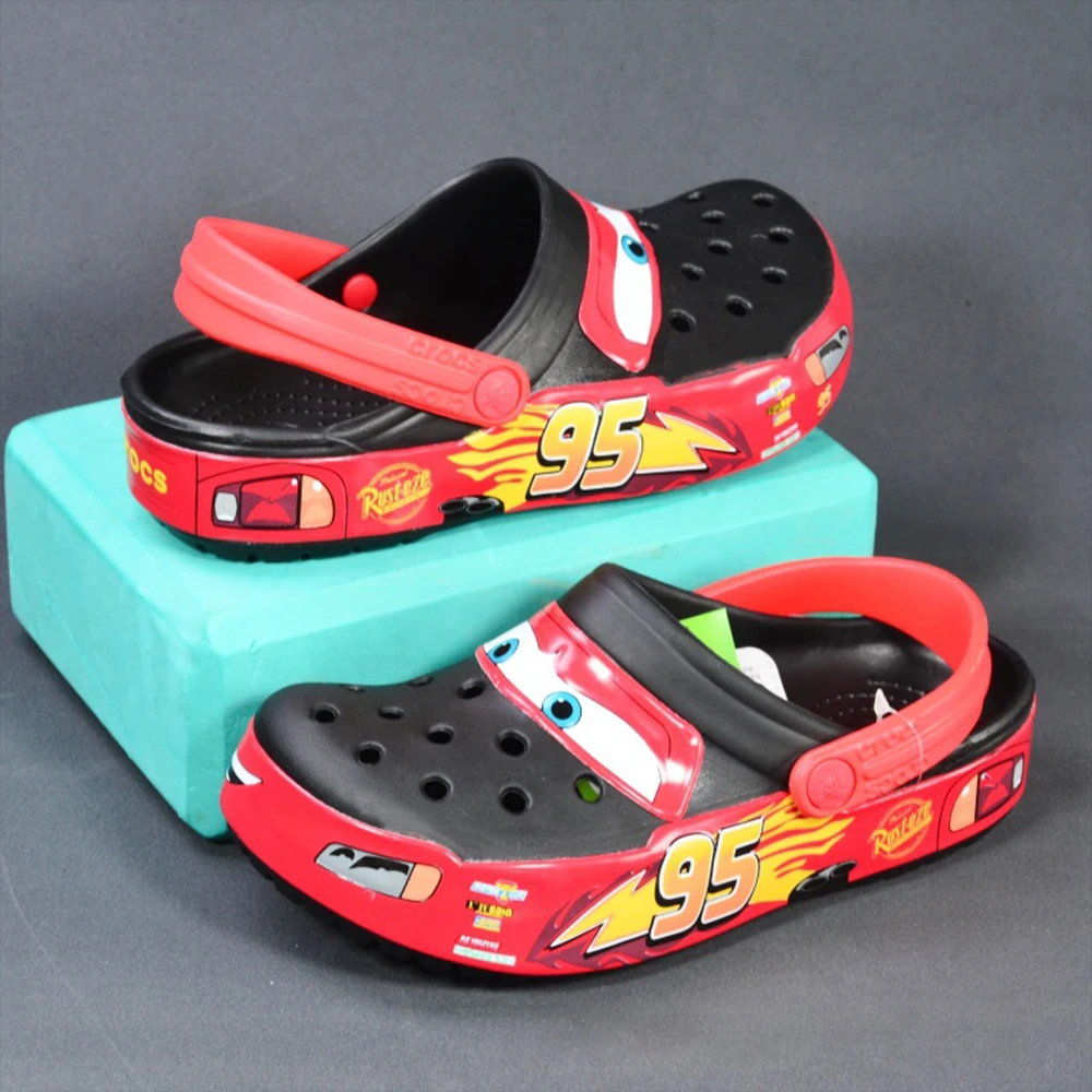 Disney Cars Lightning Mcqueen Pixar Cartoon Aoger Solid Waterproof Slippers Outdoor Beach Shoes Sandals Casual Ankle-wrap Shoes