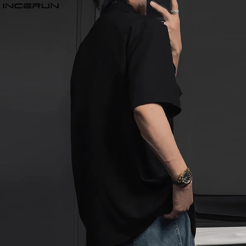 INCERUN 2024 Men Shirt Patchwork Lapel Short Sleeve Streetwear Summer Men Clothing Loose Korean Fashion Casual Male Shirts S-5XL